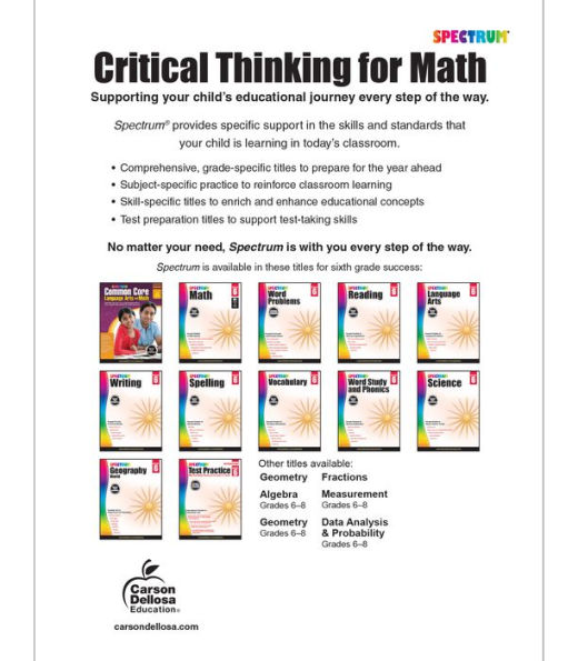 Spectrum Critical Thinking for Math, Grade 6