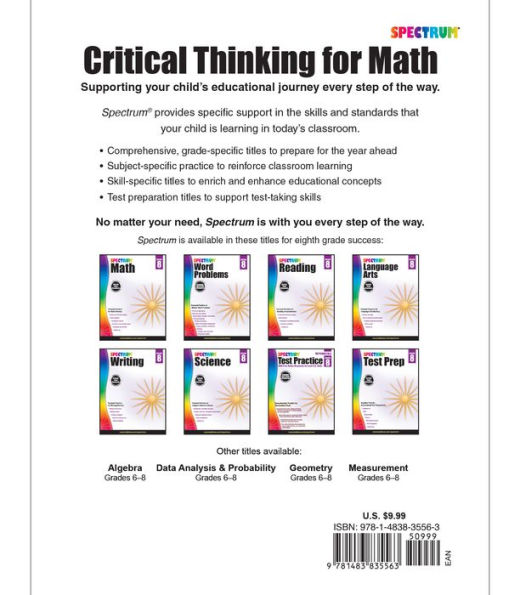 Spectrum Critical Thinking for Math, Grade 8