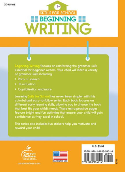 Skills for School Beginning Writing, Grade 1