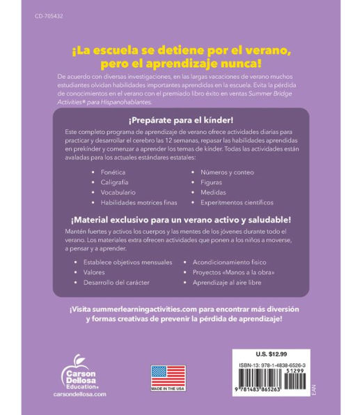 Summer Bridge Activities Spanish PreK-K, Grades PK - K