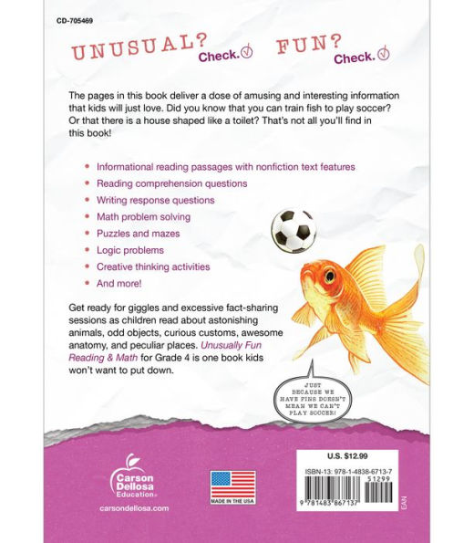 Unusually Fun Reading & Math Workbook, Grade 4: Seriously Fun Topics to Teach Seriously Important Skills