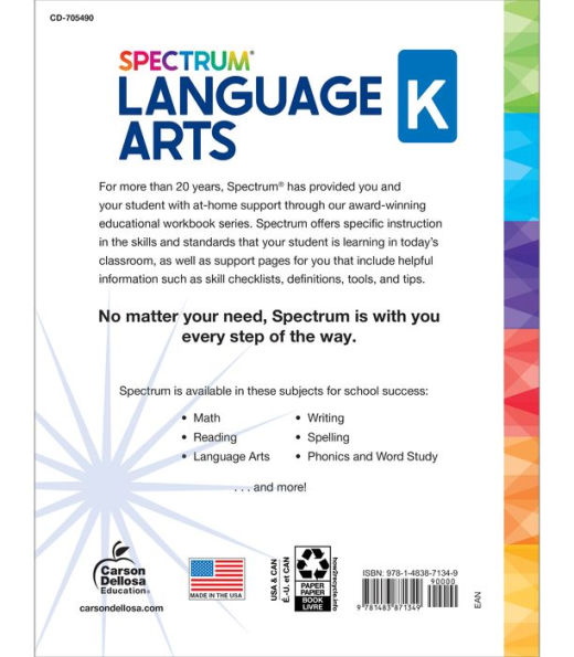 Spectrum Language Arts Workbook, Grade K