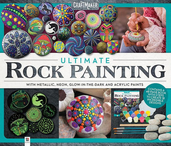 Hinkler The Complete Neon Rock Art Kit - DIY Rock Painting for Kids -  Rocks, Brushes, Paint, Stencils Included - 19 Easy-to-Follow Projects -  Arts and