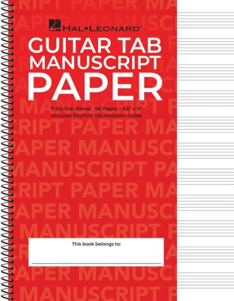 Guitar Tablature Manuscript Paper - Spiral-Bound, 96 pages, Eleven 6-line tablature staves per page, 8-1/2 x 11, with Guitar Notation Guide