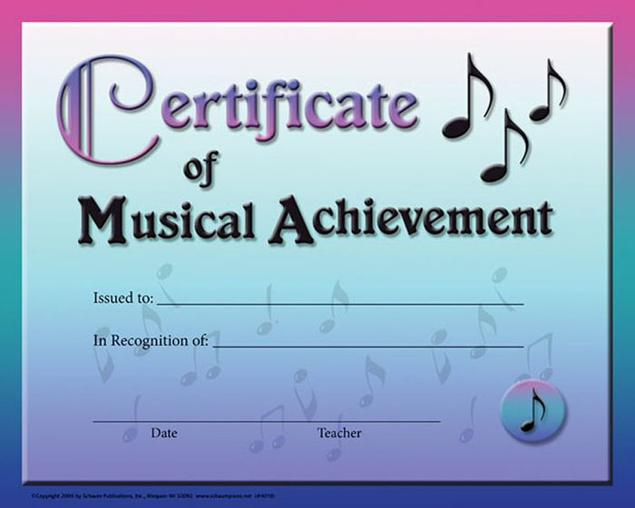 Certificate of Musical Achievement by Schaum Publications, Paperback ...