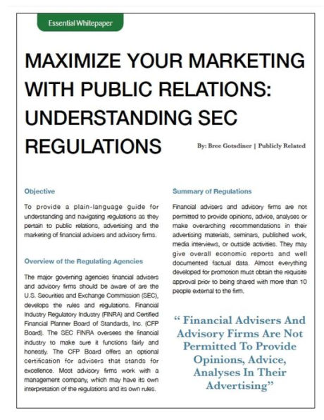 SEC Regulations Whitepaper - Public Relations / Social Media / Marketing: Understand the SEC regulations as it pertains to Public Relations, Social Media & Marketing