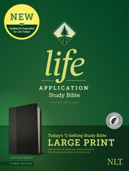 NLT Life Application Study Bible, Third Edition, Large Print (LeatherLike, Black/Onyx, Indexed, Red Letter)