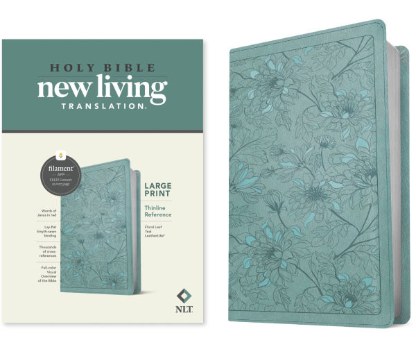 NLT Large Print Thinline Reference Bible, Filament Enabled (LeatherLike, Floral Leaf Teal, Red Letter)