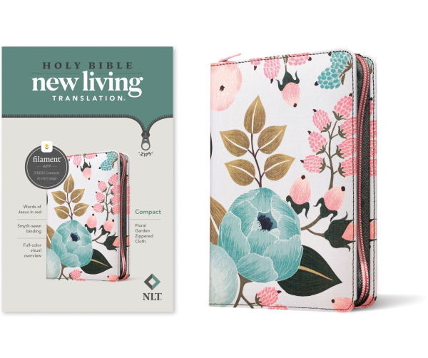 NLT Compact Zipper Bible, Filament Enabled (Cloth, Floral Garden, Red Letter)