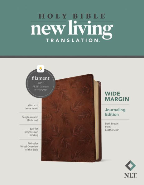 NLT Wide Margin Bible, Filament-Enabled Edition (LeatherLike, Dark Brown Palm, Red Letter)