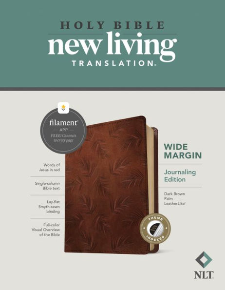 NLT Wide Margin Bible, Filament Enabled (LeatherLike, Dark Brown Palm, Indexed, Red Letter)