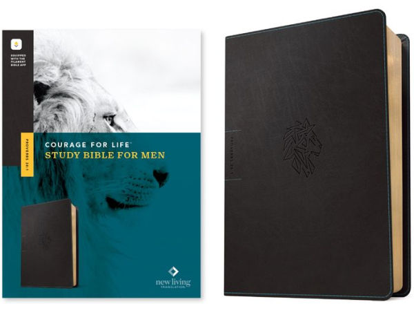 NLT Courage For Life Study Bible for Men (LeatherLike, Onyx Lion, Filament Enabled)