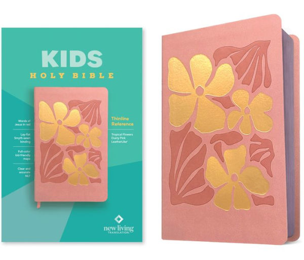 NLT Kids Bible, Thinline Reference Edition (LeatherLike, Tropical Flowers Dusty Pink, Red Letter)