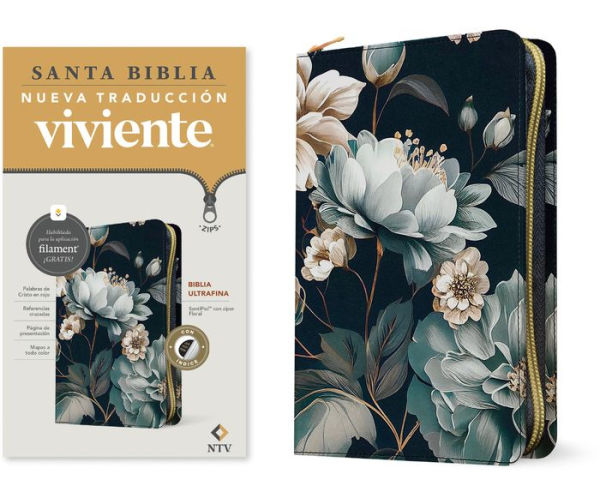 Biblia ultrafina NTV de zíper, con Filament (SentiPiel, Floral, Índice, Letra Roja)