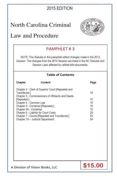 North Carolina Criminal Law And Procedure-Pamphlet # 3