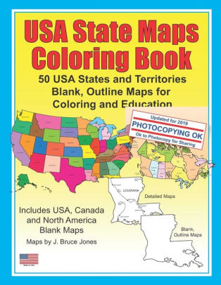 Usa State Maps Coloring Book 50 Usa States And Territories Blank Outline Maps For Coloring And Educationpaperback