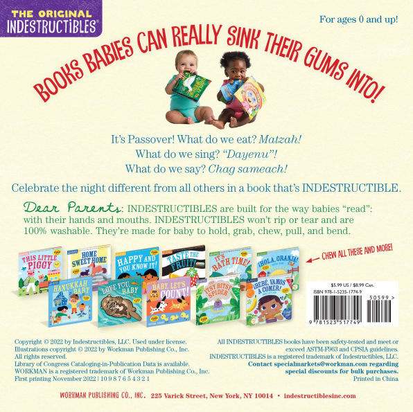 Indestructibles: Baby's First Passover: Chew Proof · Rip Proof · Nontoxic · 100% Washable (Book for Babies, Newborn Books, Safe to Chew)