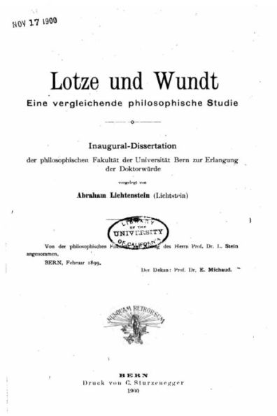 Lotze und Wundt, Eine vergleichende philosophische Studie