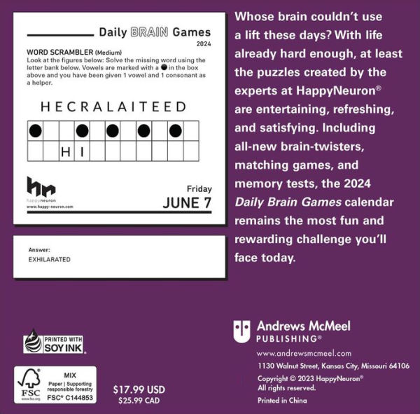 Daily Brain Games 2023 Day-to-Day Calendar: HAPPYneuron