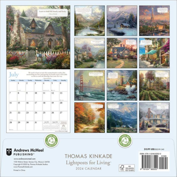 Thomas Kinkade Lightposts for Living 2024 Wall Calendar by Thomas