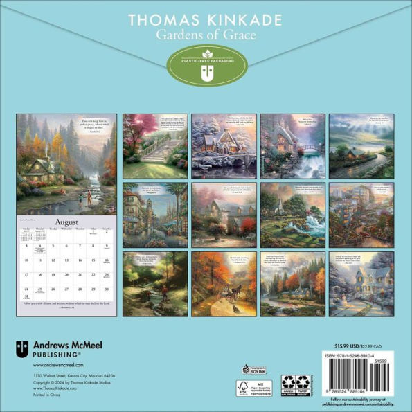 Thomas Kinkade Gardens of Grace with Scripture 2025 Wall Calendar by