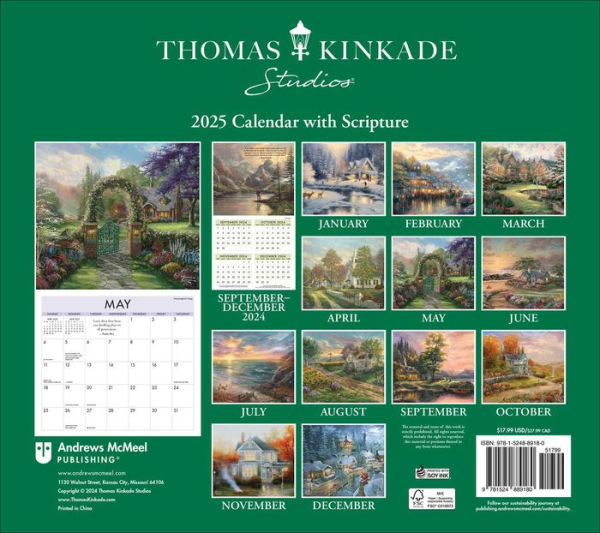 Thomas Kinkade Studios 2025 Deluxe Wall Calendar with Scripture by