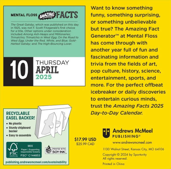 2025 Amazing Facts from Mental Floss Day-to-Day Calendar