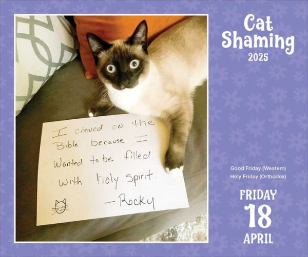 2025 Cat Shaming Day-to-Day Calendar