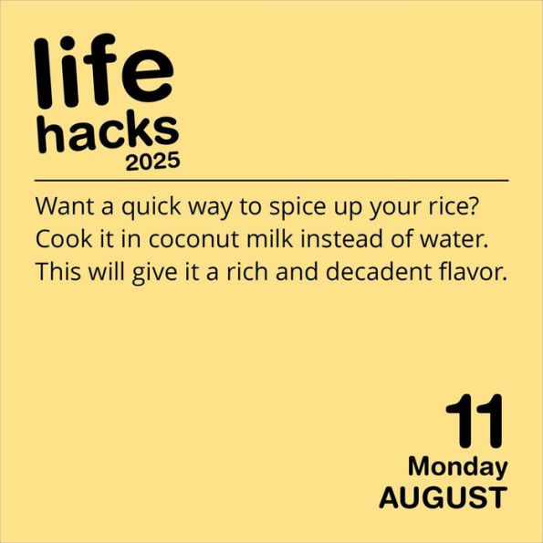 2025 Life Hacks Day-to-Day Calendar