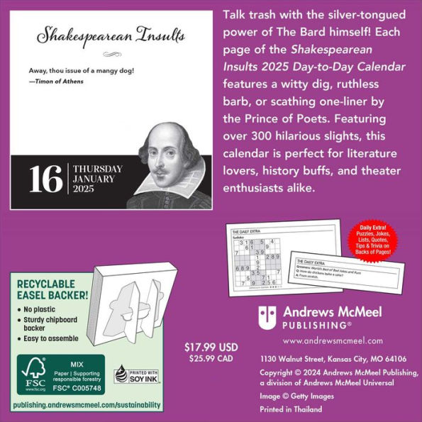 2025 Shakespearean Insults Day-to-Day Calendar