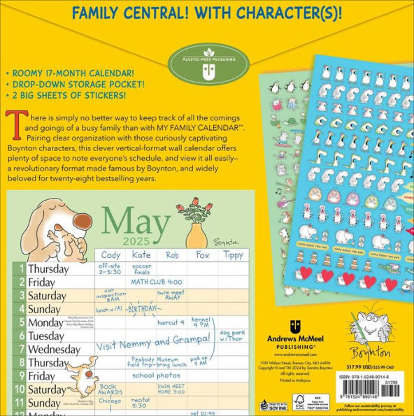 Sandra Boynton's My Family Calendar 17-Month 2024-2025 Family Wall Calendar