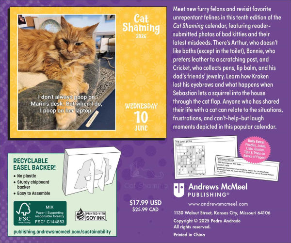 2026 Cat Shaming Day-to-Day Calendar