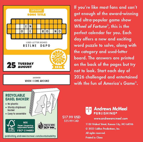 2026 Wheel of Fortune Day-to-Day Calendar