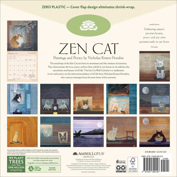 2026 Zen Cat Wall Calendar