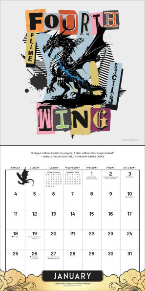 2026 FOURTH WING OFFICIALLY LICENSED FAN ART WALL CALENDAR