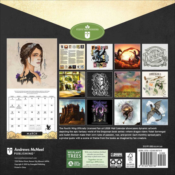 2026 FOURTH WING OFFICIALLY LICENSED FAN ART WALL CALENDAR