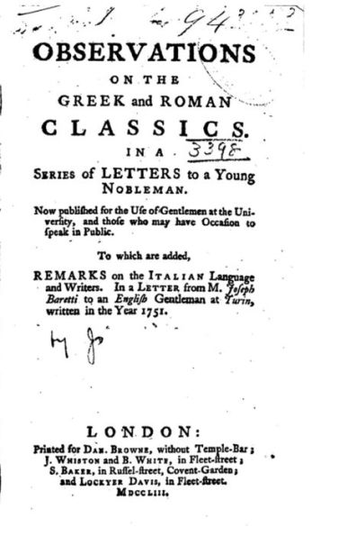 Observations on the Greek and Roman Classics