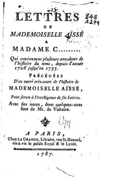 Lettres de mademoiselle Aïssé a madame C.