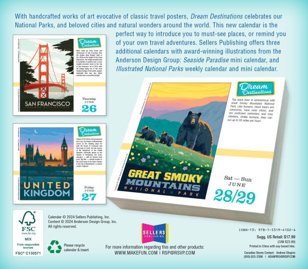 2025 Dream Destinations: Illustrated National Parks and Treasures Anderson Design Group Boxed Daily Calendar