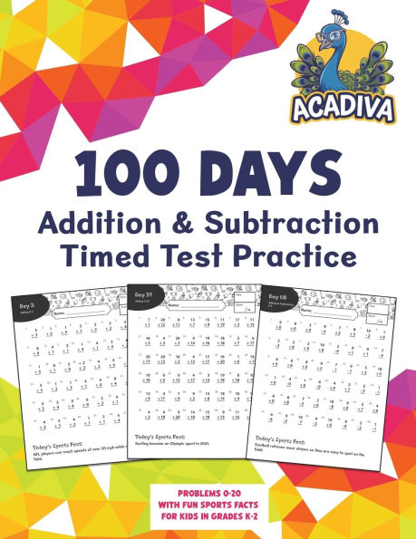 100 Days of Addition and Subtraction Timed Test Practice (0-20): with Sports Facts for Kids in Grades K-2