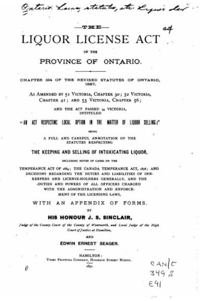 The Liquor license act of the province of Ontario