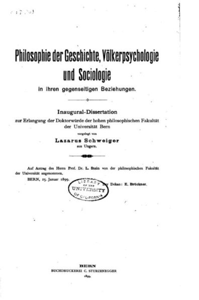 Philosophie der Geschichte, Völkerpsychologie und Sociologie