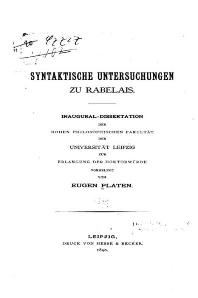 Syntaktische Untersuchungen zu Rabelais