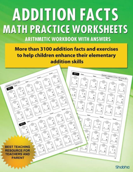 Addition Facts Math Practice Worksheet Arithmetic Workbook With Answers: Daily Practice guide for elementary students