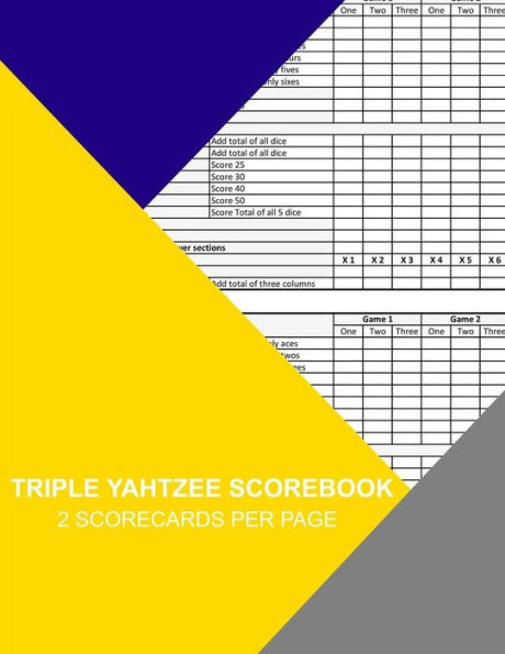 Triple Yahtzee Scorebook: 2 Scorecards per page