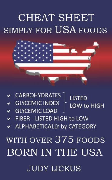 Cheat Sheet Simply for USA Foods: CARBOHYDRATE, GLYCEMIC INDEX, GLYCEMIC LOAD FOODS Listed from LOW to HIGH + High FIBER FOODS Listed from HIGH TO LOW + ALAPHABETICALLY BY CATEGORY with OVER 375 foods BORN IN THE USA