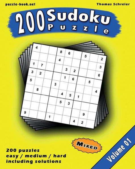 Sudoku: 200 Mixed (Easy, Medium, Hard) 9x9 Sudoku, Vol. 1