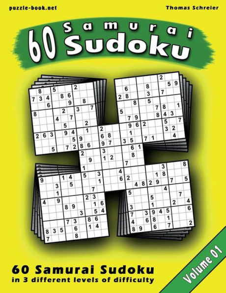 Samurai Sudoku Puzzle: 60 Mixed (Easy, Medium, Hard) Samurai Sudoku, Vol. 1