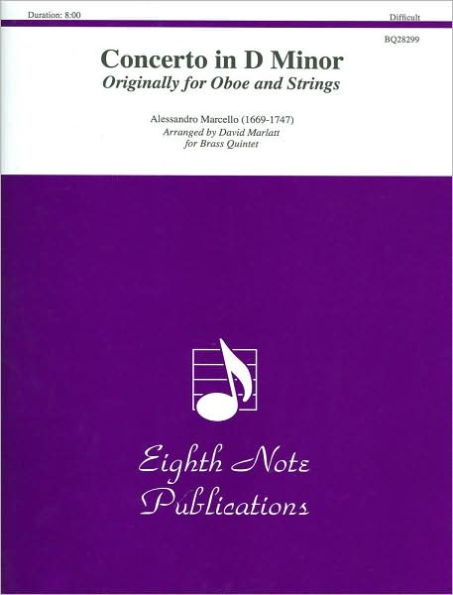 Concerto in D Minor: Originally for Oboe and Strings, Score & Parts