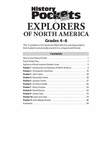 History Pockets: Explorers of North America, Grade 4 - 6 Teacher Resource